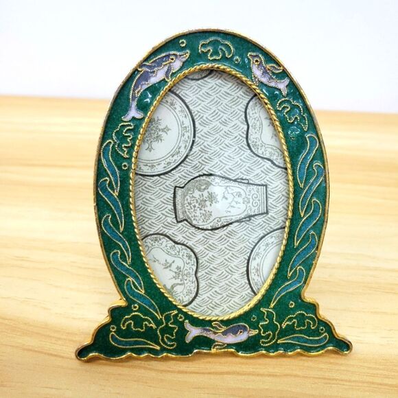 Vintage Cloisonne Dolphin Tabletop Picture Frame - Picture 9 of 10